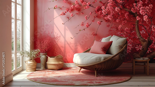 Fototapeta Naklejka Na Ścianę i Meble -  Wallpaper with a pattern of vintage floral motifs delicate and stylish floral patterns that give the walls a vintag