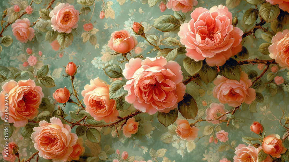 Wallpaper with romantic floral motifs and pastel shades romantic and