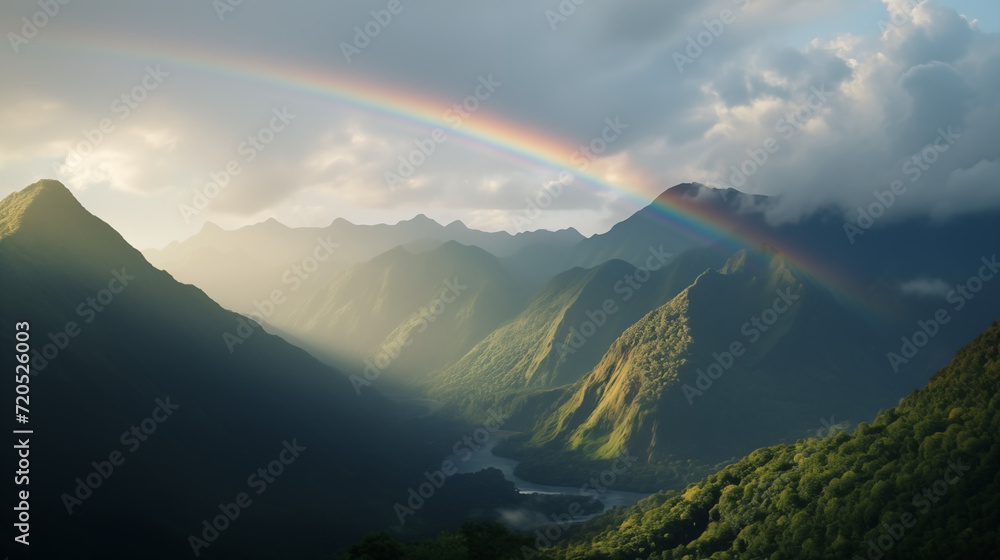 rainbow over mountain. Generative AI