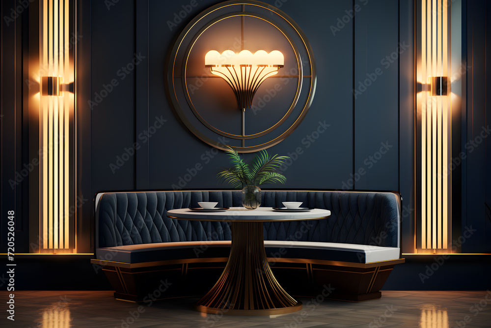 Luxury dining nook with a round dining table - obrazy, fototapety, plakaty 