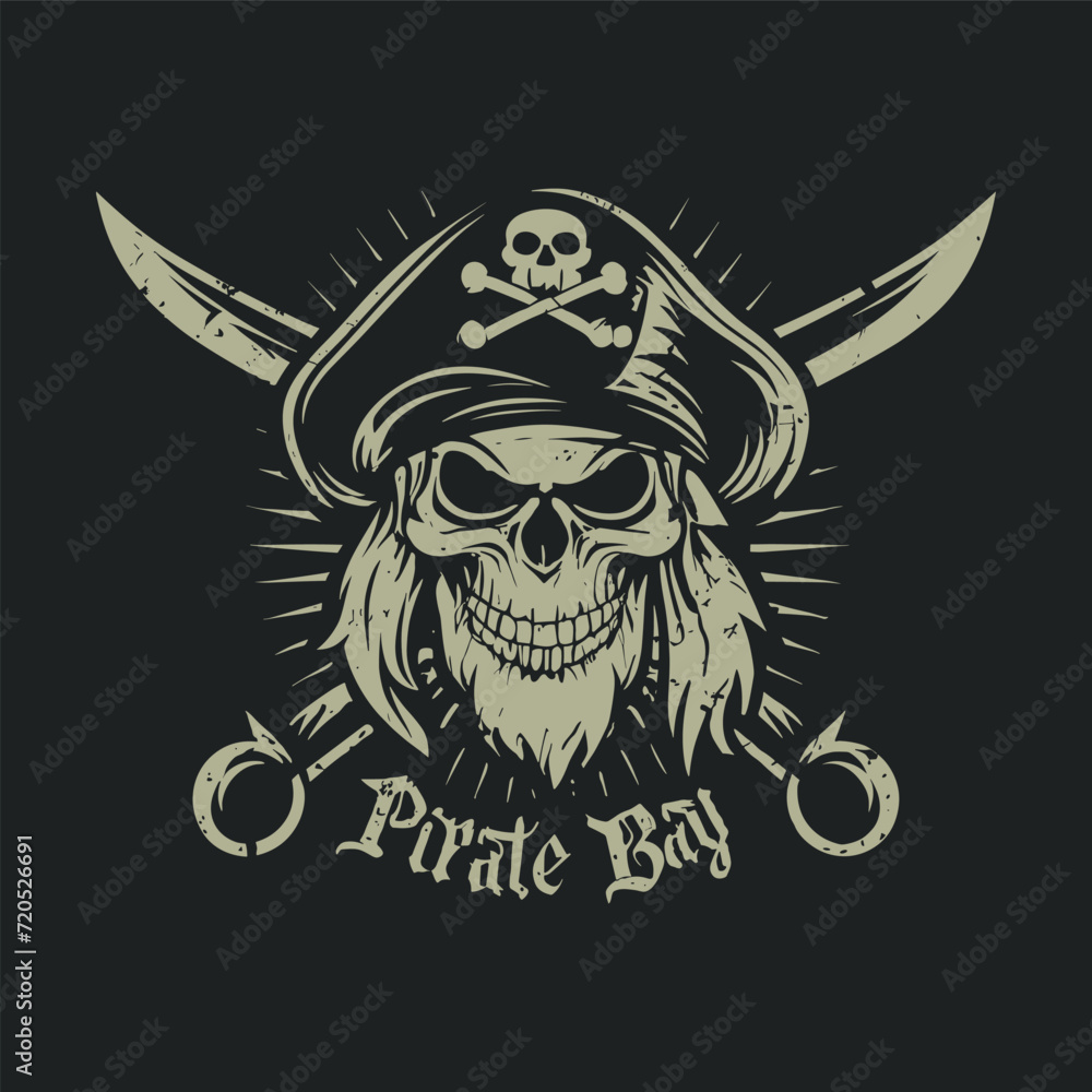 Fototapeta premium Graphic t-shirt design, typography slogan with pirate skull captain, vector illustration for t shirt