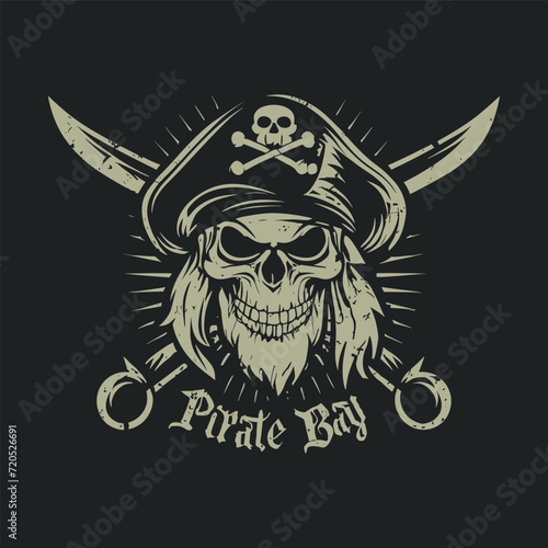 Graphic t-shirt design, typography slogan with pirate skull captain, vector illustration for t shirt