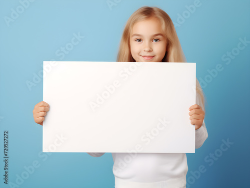 a young girl showcasing a blank white board, creating a heartwarming advertisement with empty space for a message,Generative Ai