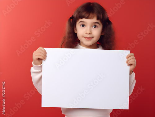 a young girl showcasing a blank white board, creating a heartwarming advertisement with empty space for a message,Generative Ai