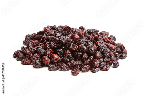 Dried and sweetened cranberries isolated on white background. Vibrant dried cranberries, a sweet and nutritious ingredient for a healthy dietary choice