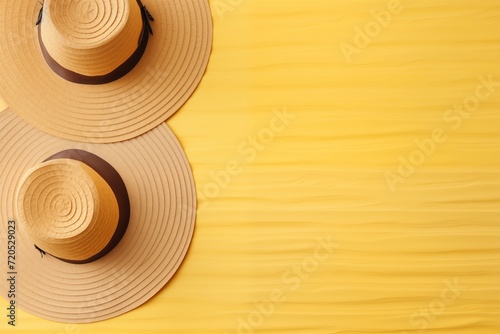 yellow background. two hats for holiiday. photo