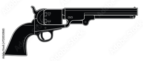 Illustration of the black powder revolver Colt Navy 1851. Black. Right side.