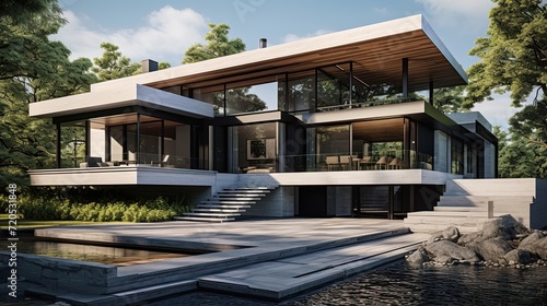 Modern luxury mansion. Architecture and design concept. Generative Ai © ArtmediaworX