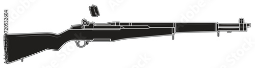 Vector illustration of the M1 Garand rifle and ejecting empty clips on the white background. Black. Right side.