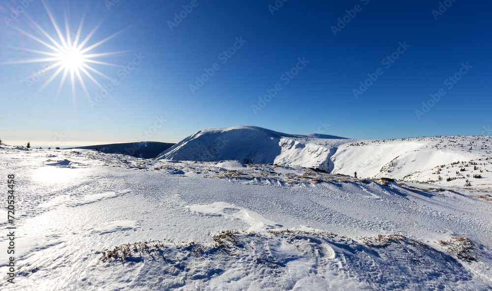 Beautiful view of winter mountain landscape,  the Giant mountains