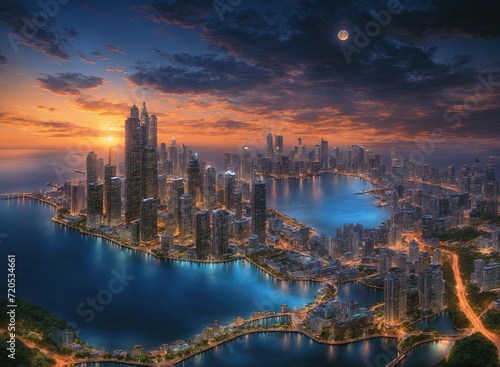 city skyline at sunset - UAE