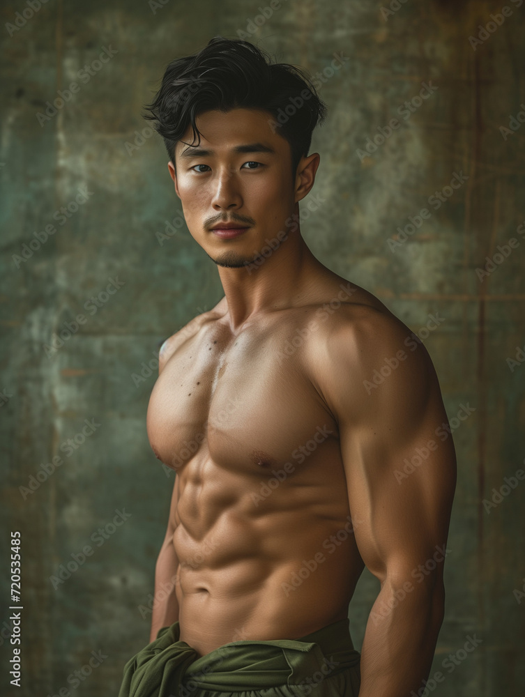 handsome shirtless man with muscular torso - generative ai handsome shirtless man with muscular torso - generative ai