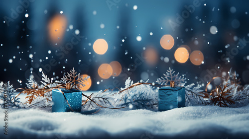 Beautiful winter Christmas glowing background with falling snowflakes, winter background © bao