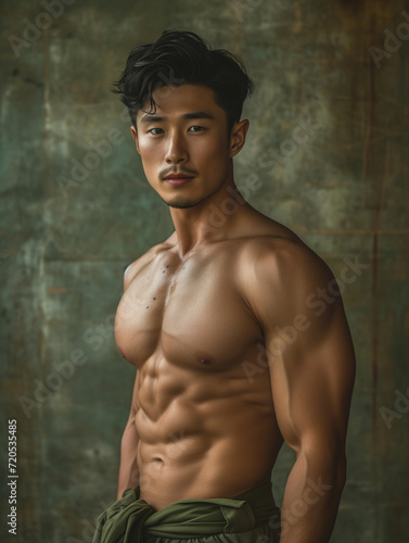 handsome shirtless man with muscular torso - generative ai