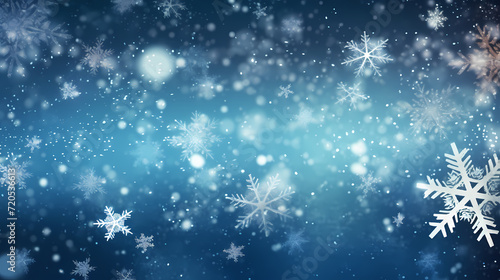 Beautiful winter Christmas glowing background with falling snowflakes, winter background