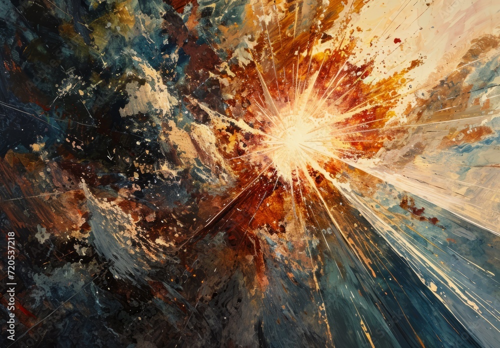 Abstract color illustration of an explosion shown in high-speed stop ...
