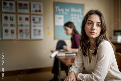  L'attenzione di una alunna durante una lezione in classe photo