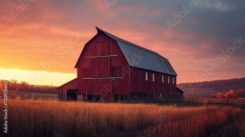 Shot of a barn during sunrise