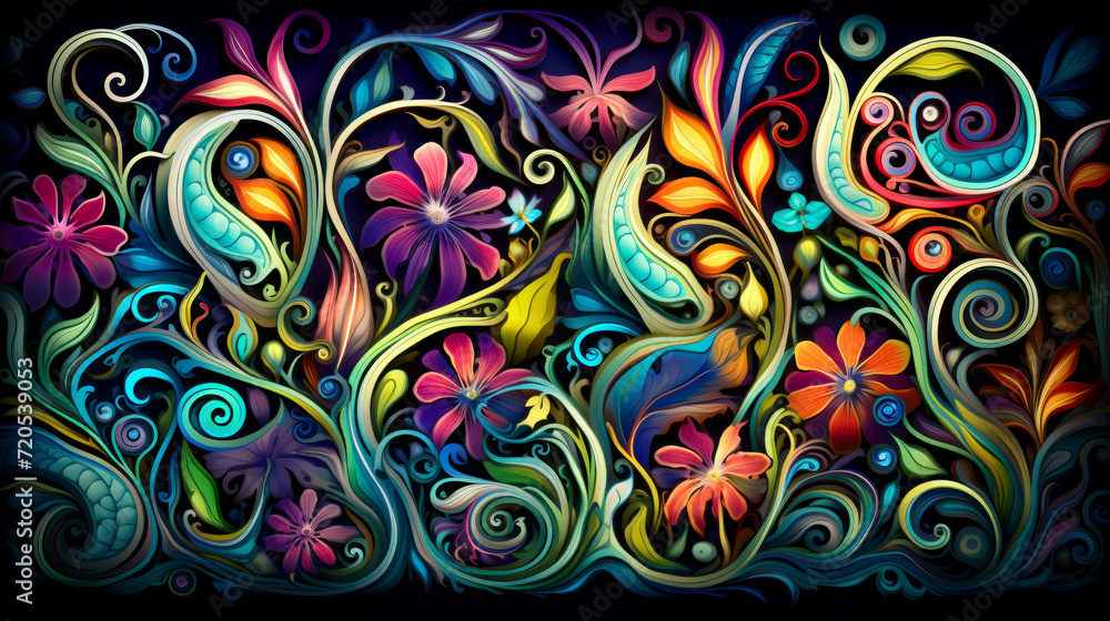 Colorful floral psychedelic background