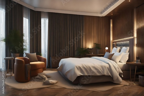 Hotel Room Interior 3D Illustration Photorealistic Rendering © Noor