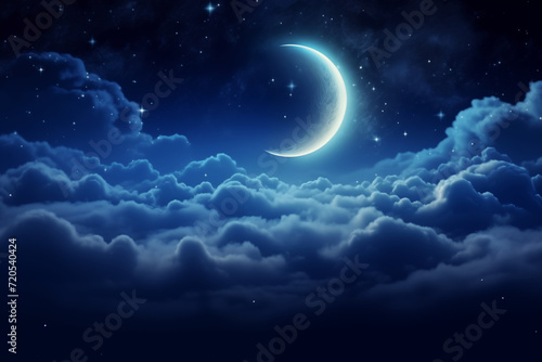 Night sky with bright moon in the clouds 
