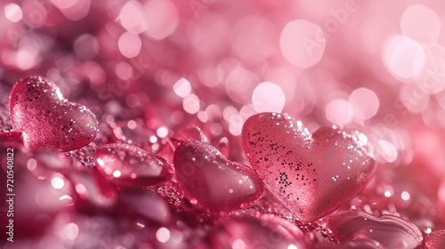 Pink Background Adorned with Heart Shapes, Surrounded by Subtle Glitter background