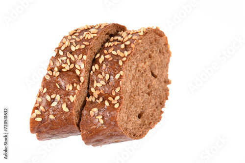 Two slices of black bread on a white background, isolate.