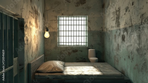 Gloomy Prison Cell with a Single Bed and Window
