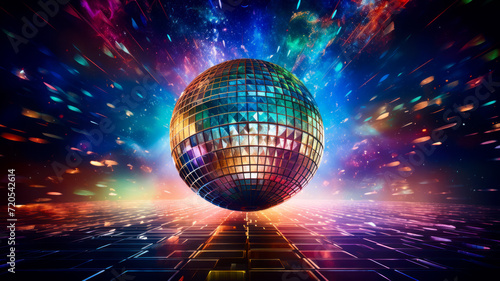 Colorful bright disco ball  unreal trippy rave party