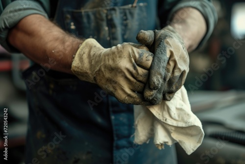 Hardworking Mechanic: Grubby Hands with a Clean Cloth photo