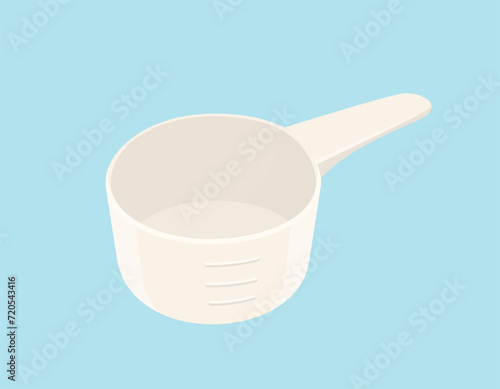 Empty measuring spoon isolated on blue background. Vector cartoon flat illustration. White measuring scoop icon.