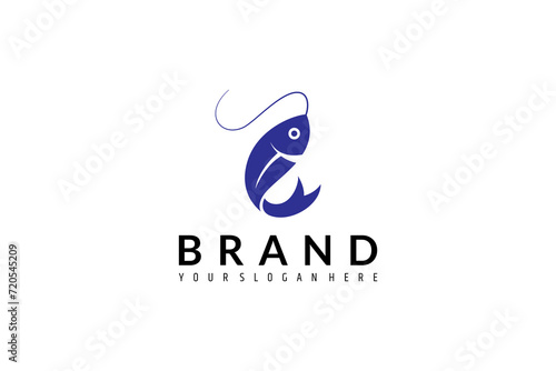 fish logo with fishing flat design style