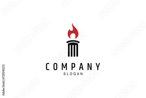 torch logo with column pillar combination in flat design style