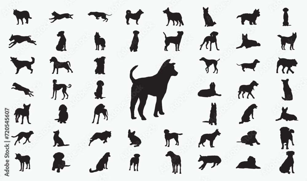 Dog set vector black sill silhouette on white background