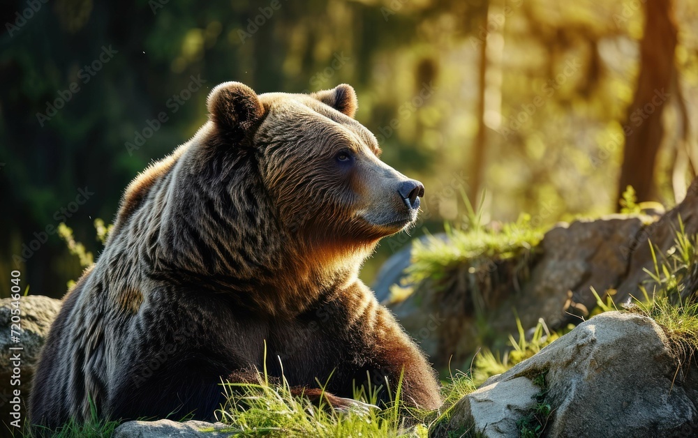 Fototapeta premium Shot of a grizzly bear basking in the warm sunlight