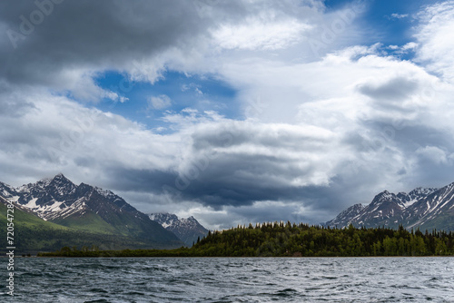 Lake Clark National Park, Alaska. Chigmit Mountains as seen from water on Lake Clark. Remote wilderness with rugged mountains and alpine lake. Alaska National Interest Lands Conservation Act (ANILCA) photo