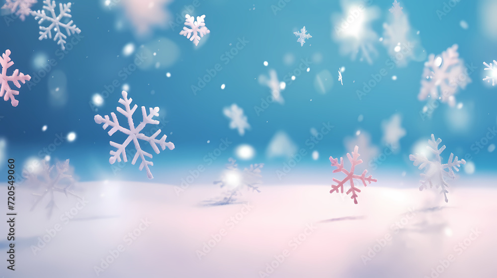 Snowflake background, snowflake border, winter holiday background, soft colors and dreamy atmosphere