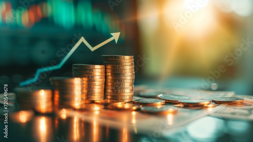 Financial growth showcasing ascending arrows symbolizing increasing profits, successful investments, and positive business revenue trends. © TensorSpark