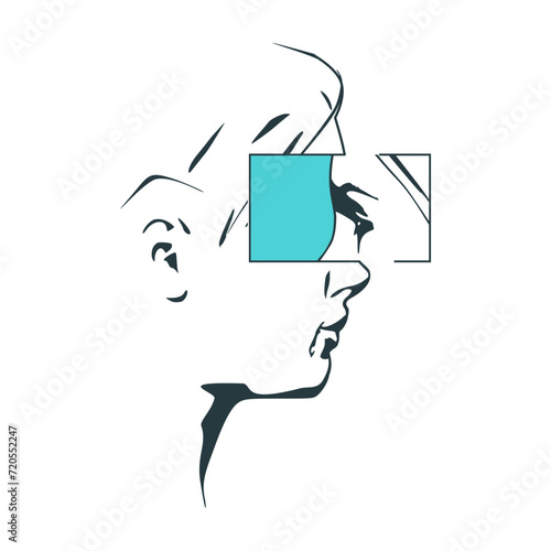 Self discovery, finding yourself searching for self value, success dream or meaning of life, exploration, inner or inside concept. Woman looking inside his head. Mindfulness and mental health.