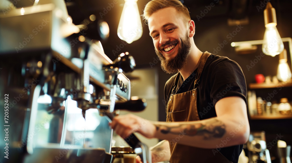 Barista Making Coffee Preparation in a coffee shop. Barista Making Coffee Preparation in a coffee shop.