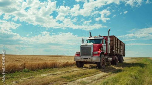 Shot of a farm truck equipped with a trailer for transporting heavy machinery