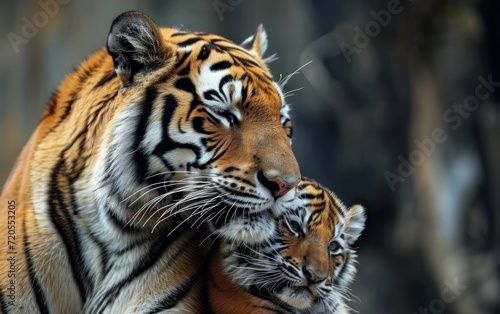 tiger nuzzling affectionately with its cub