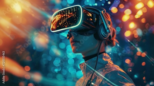person wearing a headset and interacting with a virtual space