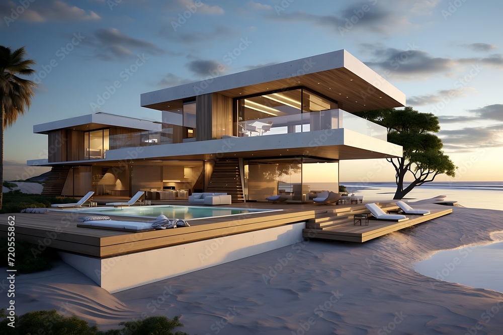 3d rendering of modern cozy house with pool