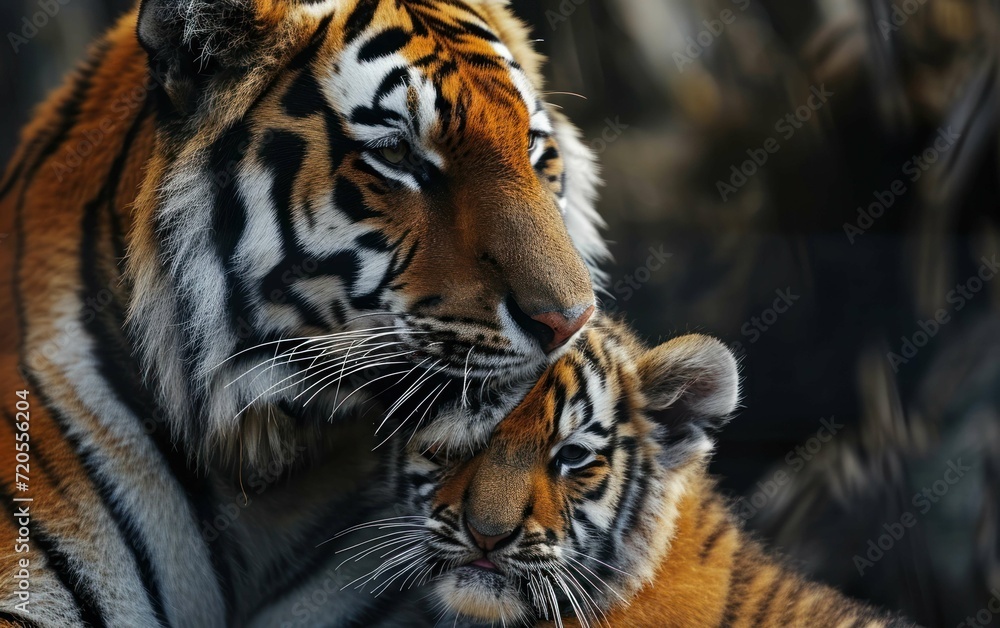 Fototapeta premium tiger nuzzling affectionately with its cub