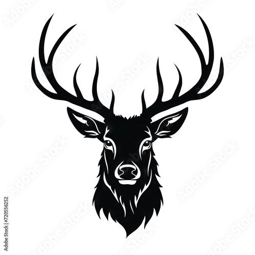 Wildlife Forest Animal Portrait Logo - Vector Illustration of a Majestic Deer Head with Horns  StagHart  - Black Silhouette Isolated on Transparent Background - PNG Image