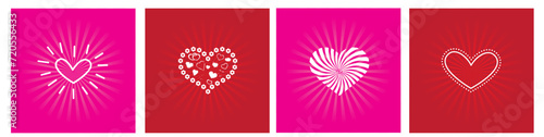 Set of modern abstract Valentine's heart illustrations. Cute romantic love heart background print collection. poster, social media, web, ad,  backdrop.