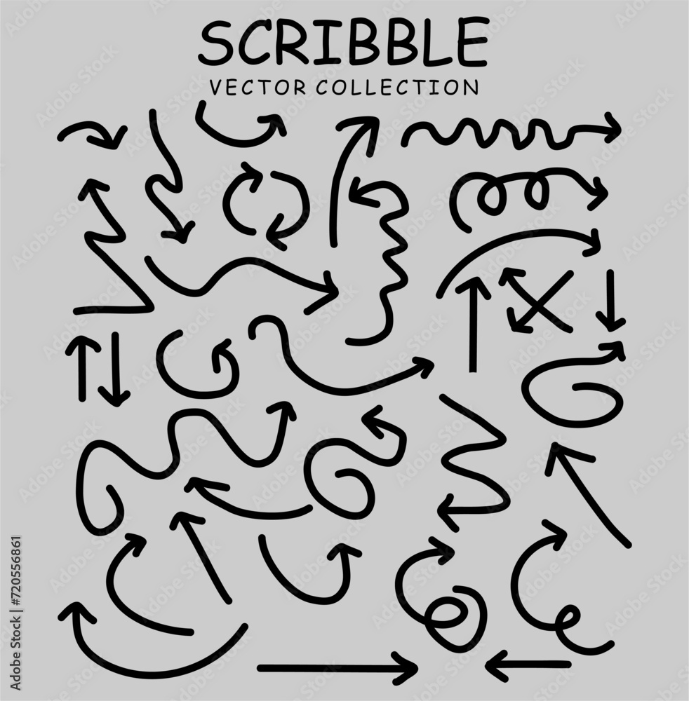 Set of hand drawn ink pen scribbles Set of hand drawn ink pen scribbles