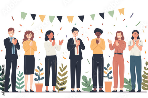 Happy people applauding and celebrating success vector illustration isolated on copy space white background, Focus on the joy and appreciation in their expressions, Successful business team clapping