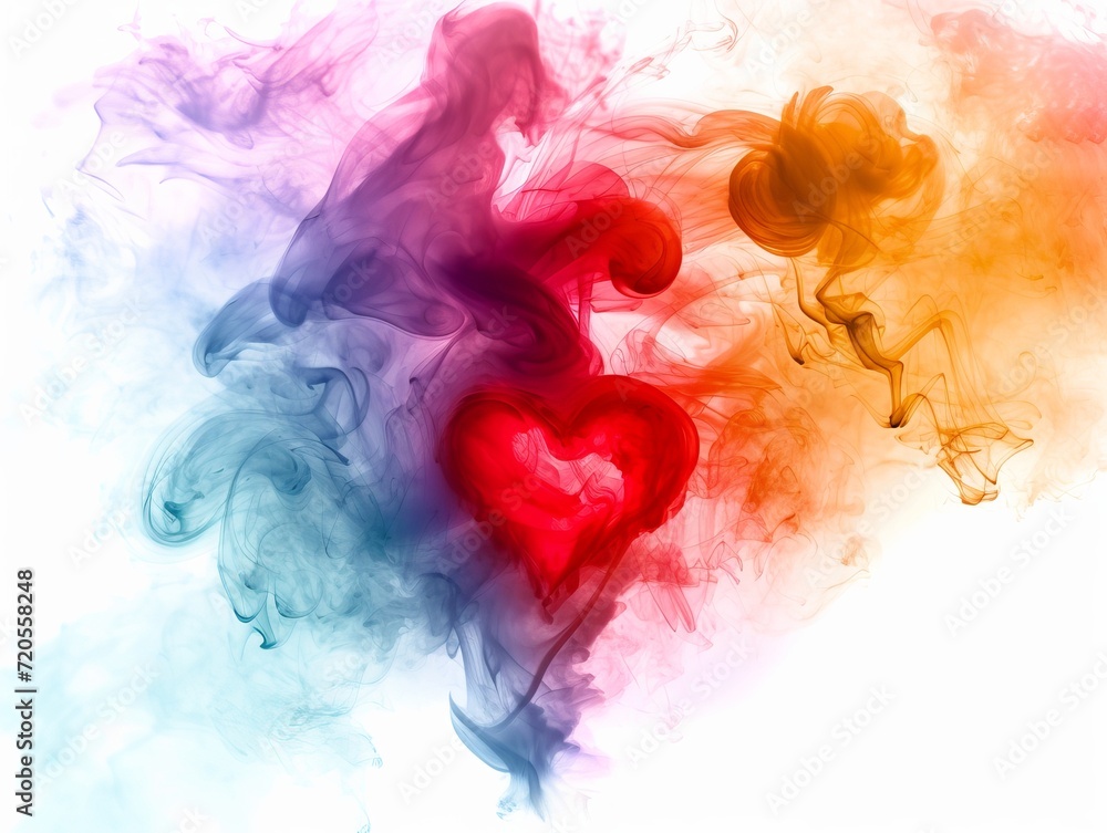 Abstract colored smoke with a burning heart inside. Explosion of colored powder. Texture background for design, wallpaper, poster, banner. Abstract colored smoke with a burning heart inside. Explosion of colored powder. Texture background for design, wallpaper, poster, banner.
